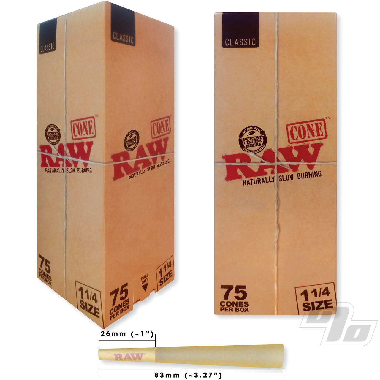  RAW Cones Classic 1-1/4, Paquete de 75