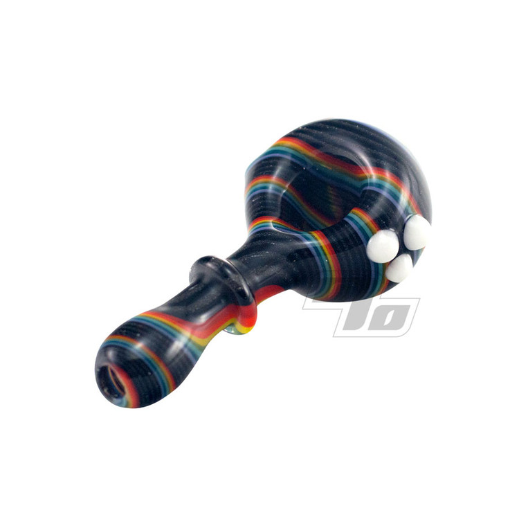 Linework Glass Spoon Pipe with Rainbow and Black