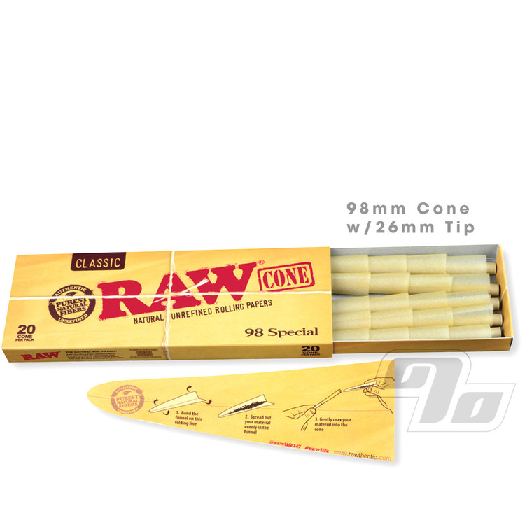 RAW Natural Cones Medium 98 Special 20 Pack with cone filler