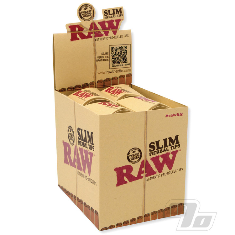 RAW Pre-Rolled Slim Herbal Tips box of 20 packs