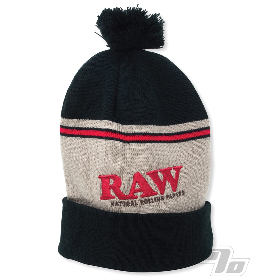 RAW Knit Hat Black/Brown Pompom