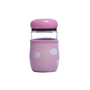 SUD1132 13.5 OZ Mushroom Shaped Glass Water Bottle with Sleeve
