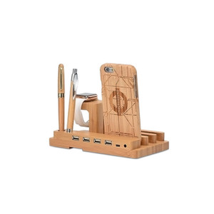 ELT1140 Multi-purpose Bamboo Four Ports Charging Stand
