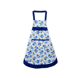 APA1131 Korean Style Waterproof Apron with Floral Print and Bowknot Ornament