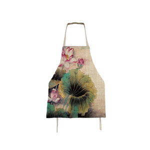 APA1198 Children's Chinese Style Lotus Pattern Linen Apron