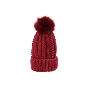 APH1187 Solid Color Woolen Knitted Fur Ball Hat