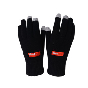 APG1174 Solid Black Knitted Winter Glove with Capacitive Fingers and Embroidered Logo