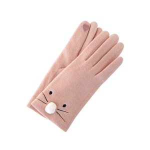 APG1205 Korean Style Fresh Solid Color Suede Glove with Cat Pattern and Capacitive Fingers