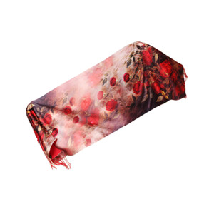 APC1187 Modern Style Silk Scarf with Rose Pattern and Fringe