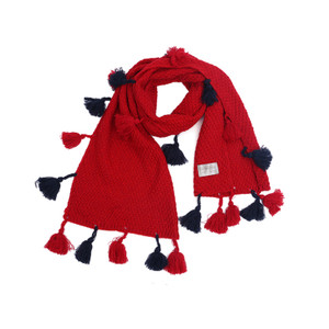 APC1191 Ladies' Solid Color Woolen Yarn Knitted Scarf with Dual Color Fringes