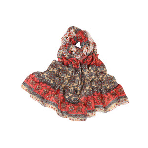 APC1192 Bohemia Style Floral Print Cotton and Linen Blending Scarf