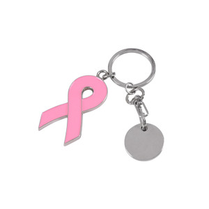 BWR1206 Pink Ribbon Keychain with Round Tag
