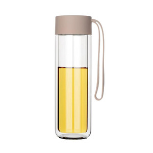 SPO2064 Simple 10 oz Double Layer Glass Bottle with Silicone Handle