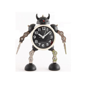 HOM3038 Deformable Cow Horn Robot Metal Alarm Clock