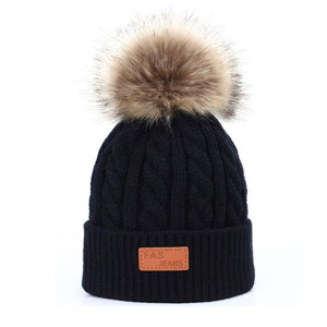 CLO3050 Lovely Kids Knitted Hat with Detachable Hair Ball