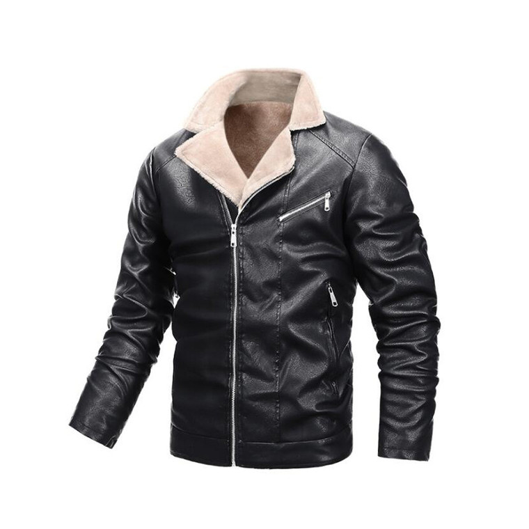 CLO3039 Men Warm Leather Jacket with Inner Velvet