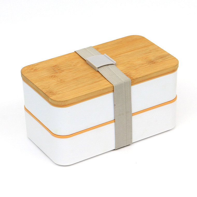 HOM3247 Double Layer Lunch Box with Wood Lid