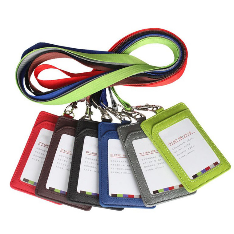 OFF4003  PU Leather Neck ID Card Holder With Nylon Lanyard