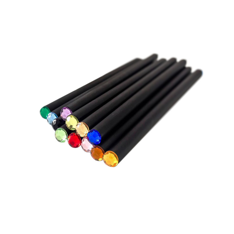 FPP1120 Black Wooden HB Pencil with Colorful Artificial Diamond