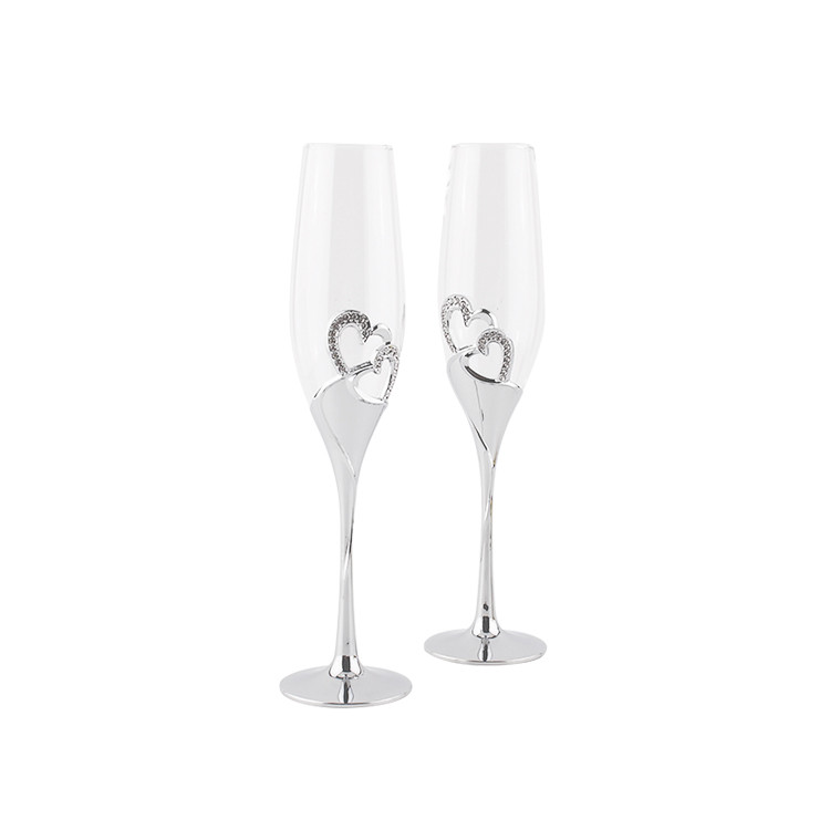 BWG1236 Set of 2 Crystal Champagne Flute Glasses with Metal Stem