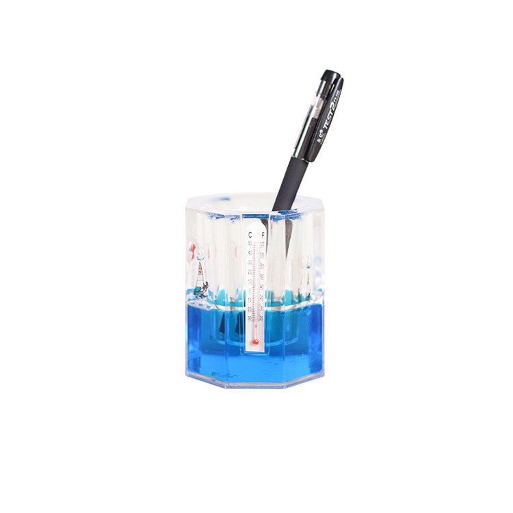 FPE1128 Creative Acrylic Pen Holder with Thermometer