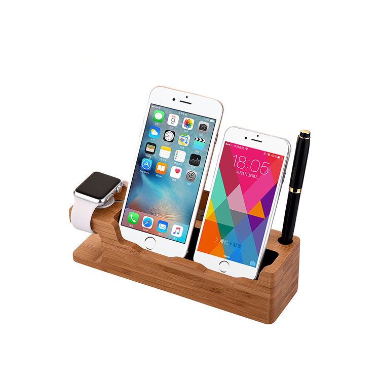 ELT1138 Concise Wooden Charging Dock Station and Stand for Apple Watch and Two Cellphone