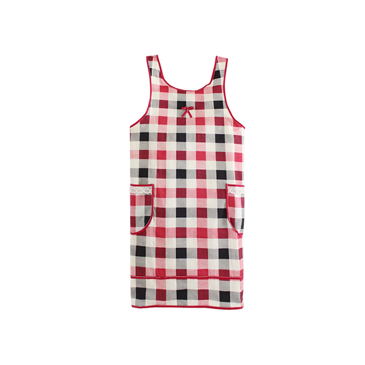 APA1146 Idyllic Style Plaid Pattern Apron with Two pockets