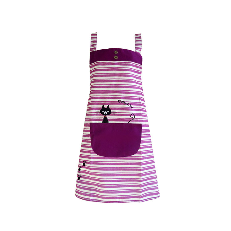 APA1150 Korean Style Pinstripe Apron with Cute Cat Pattern