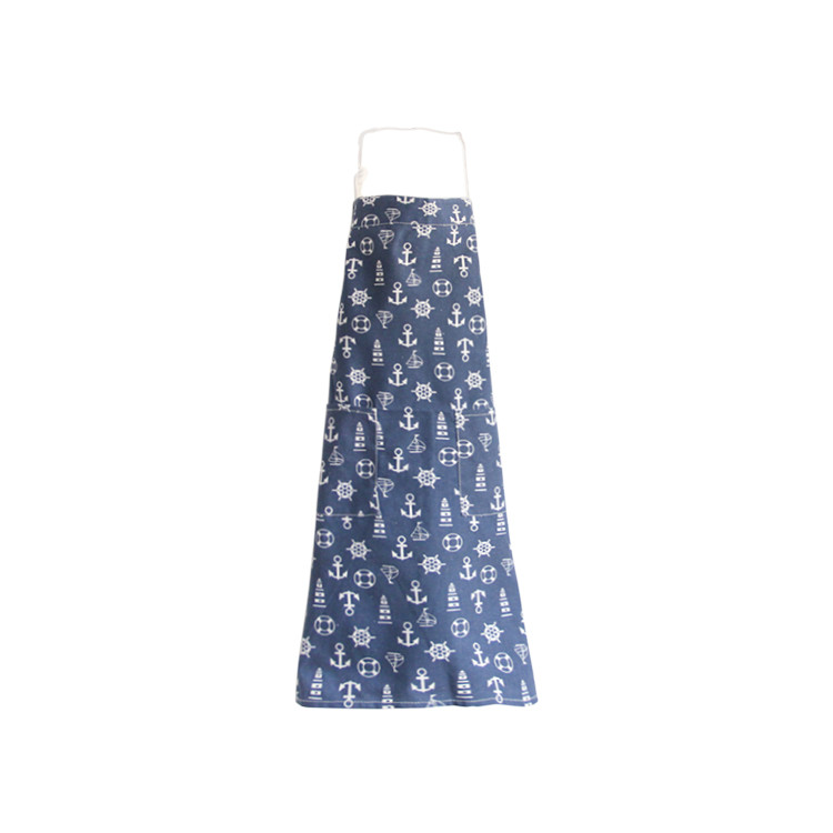 APA1190 Fresh Floral Print Dark Blue Cotton Apron