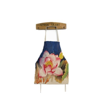 APA1199 Exquisite Chinese Style Linen Apron with Chinese Traditional Lotus Painting
