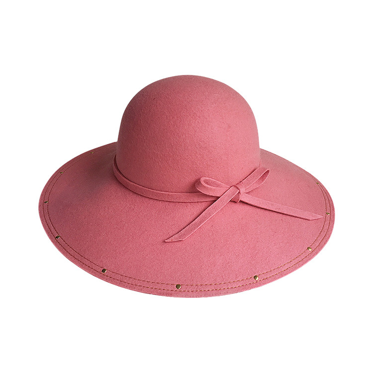 APH1172 Women's Stylish Wide Brim Wool Felt Hat with Rivets