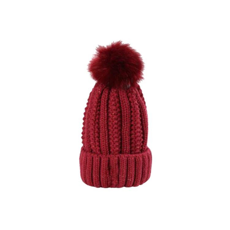 APH1187 Solid Color Woolen Knitted Fur Ball Hat