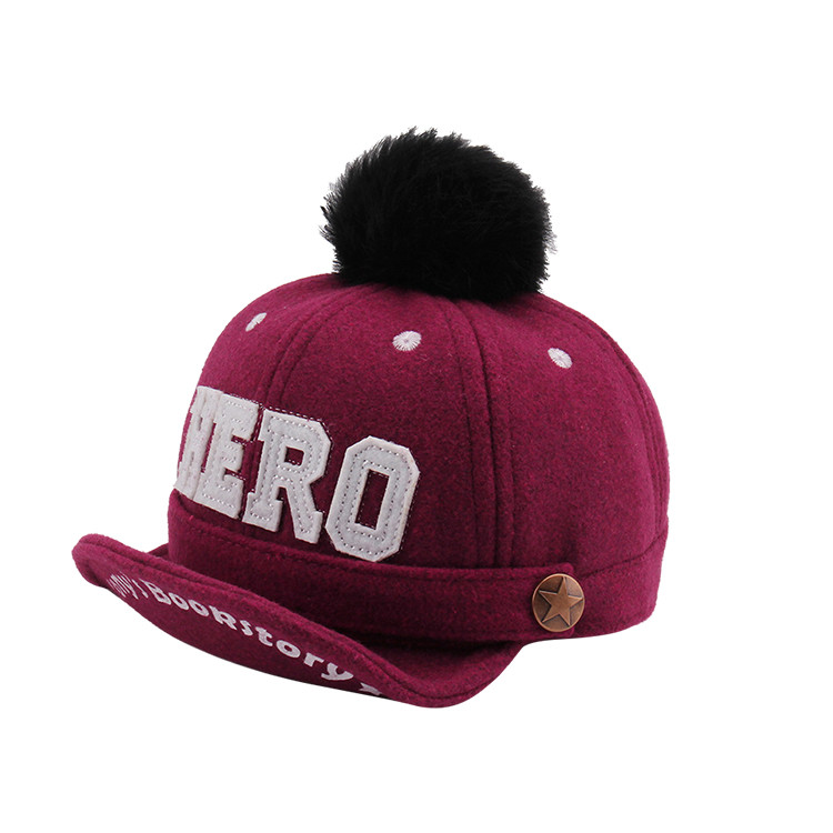 APH1270 Children's Floppy Roll Brim Fur Ball Baseball Cap