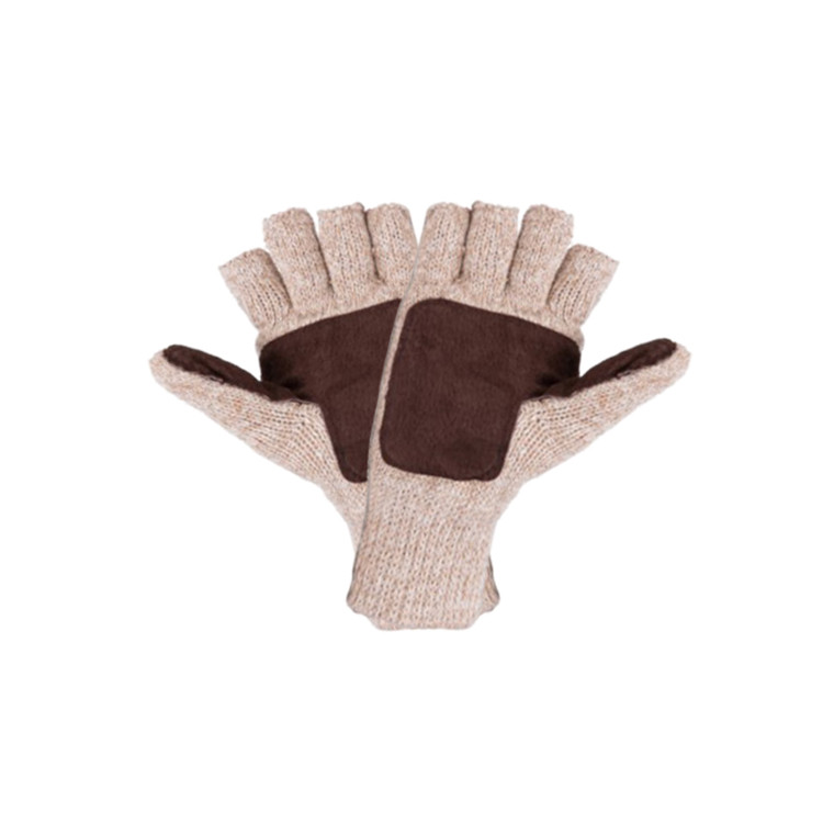 APG1157 Men's Light Brown Convertible Woolen Half Finger Glove