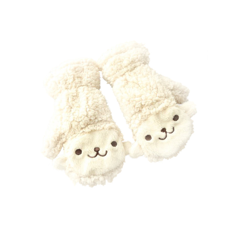 APG1161 Japanese Style Double-layer Lamb Plush Mitten with Cute Monkey Pattern