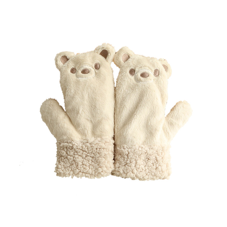 APG1162 Bear Shaped Milky White Plush Mitten