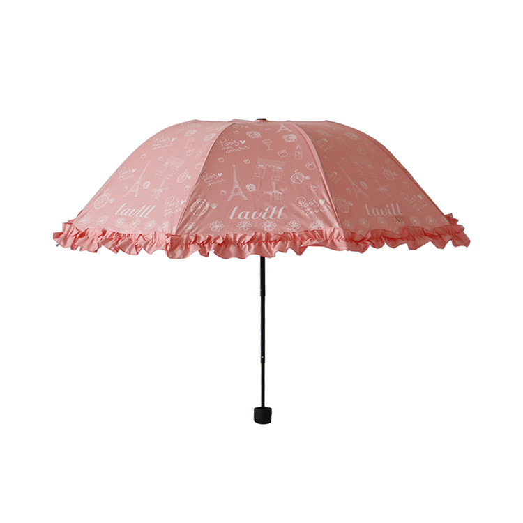 SUT1148 Snowflake Pattern and Lace Border 45" Trifold Umbrella