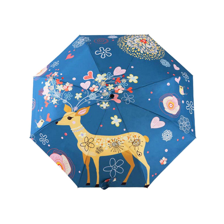 SUT1194 Tri-fold Cartoon Deer Umbrella-43"