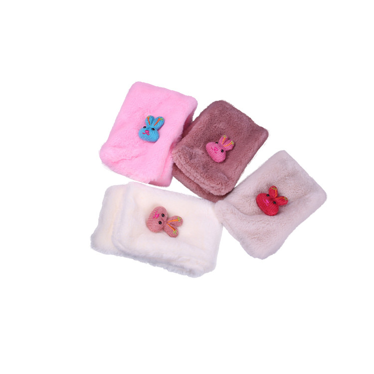 APC1175 Children's Solid Color Rabbit Fur Scarf with Cute Rabbit Ornament