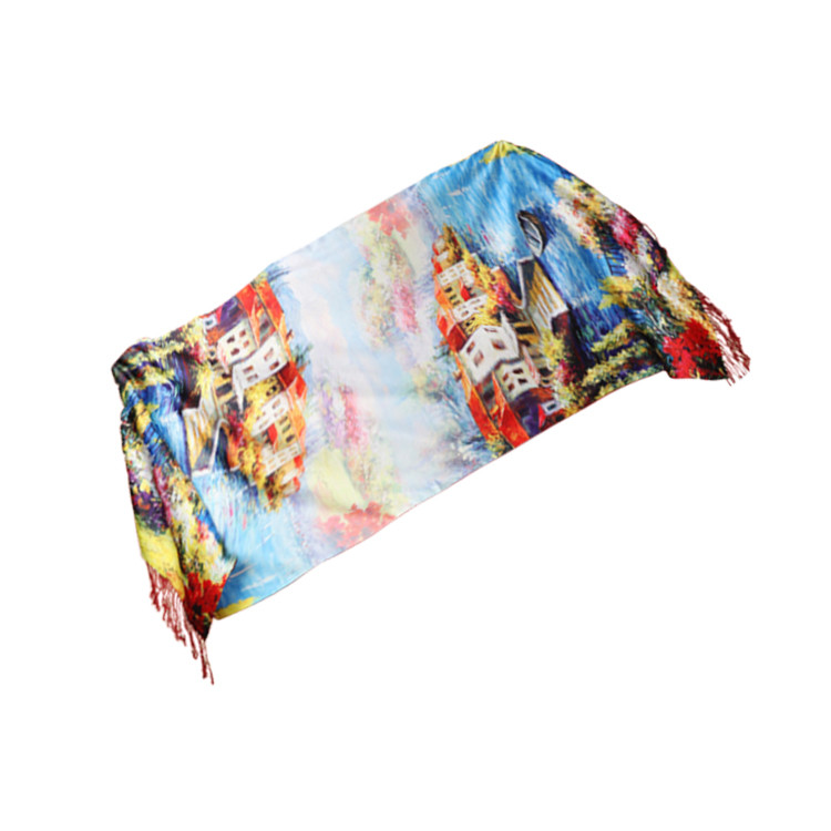APC1184 Premium Silk Scarf with Gorgeous Landscape Pattern
