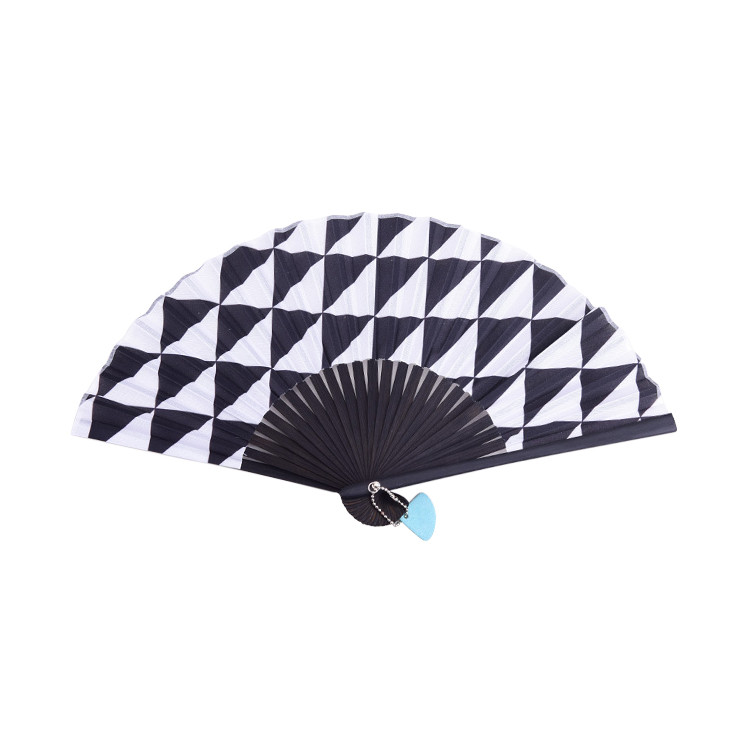SUF1191 Black-white Folding Hand Held Fan with Bamboo Frame