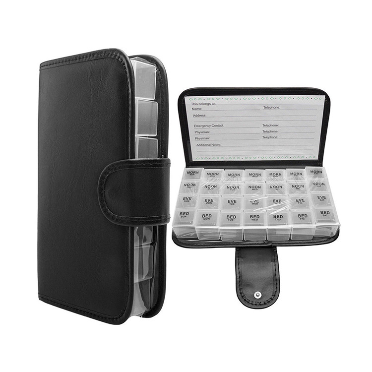 HAL1340 28-grid Weekly PU Leather Pill Storage Organizer