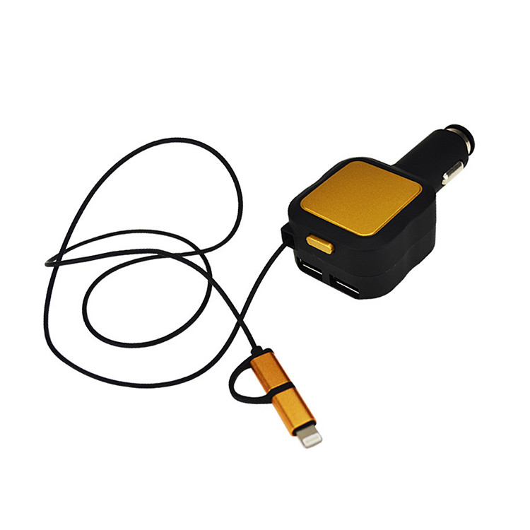 ELC1341 Retractable Wire 2 Ports Car Charger