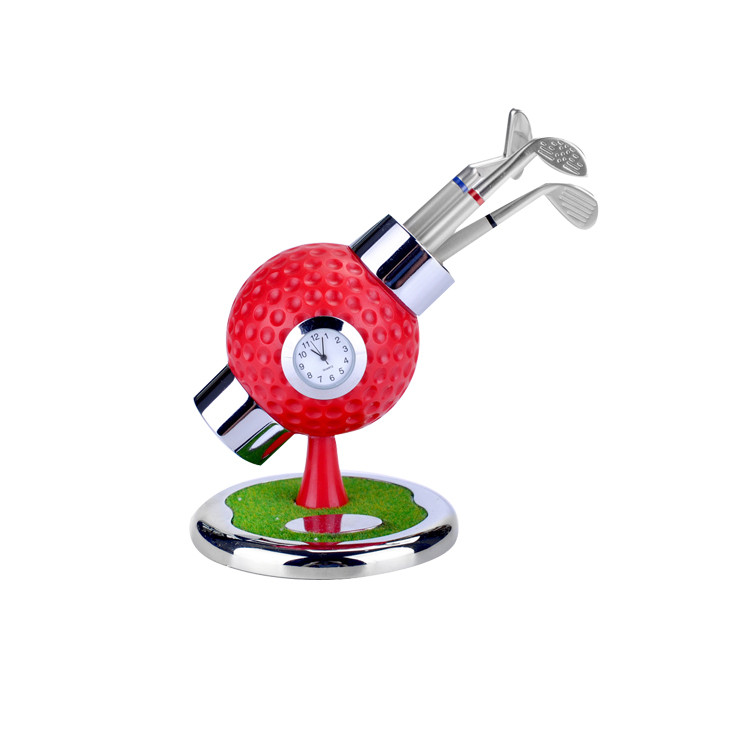 FPE1604 Golf Shape Pen Holder with Clock Three Ball Pen