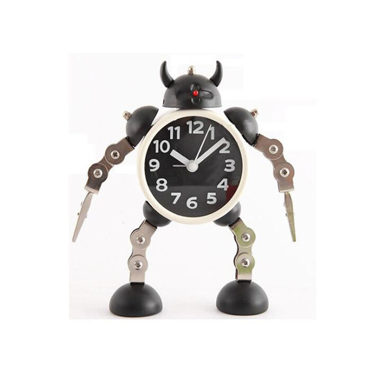 HOM3038 Deformable Cow Horn Robot Metal Alarm Clock