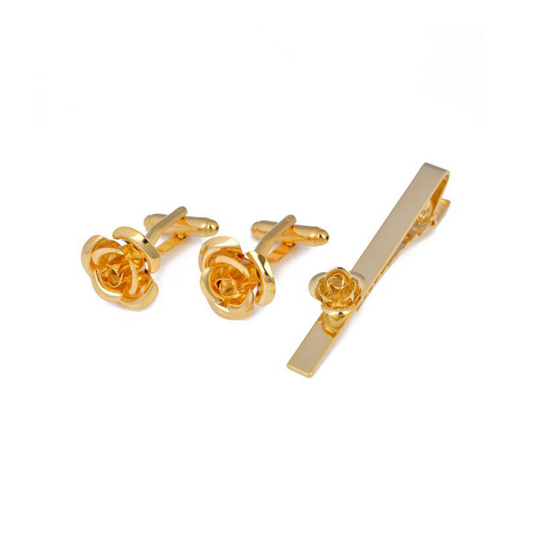 MOR2137 Ladies Rose Shape Tie Clip Cufflinks Set 