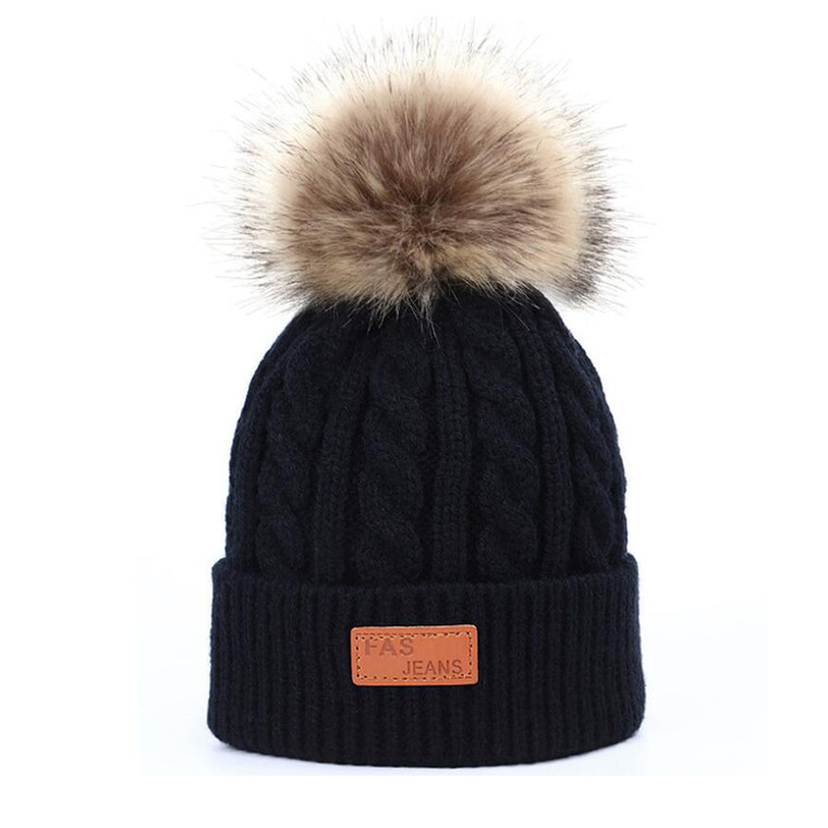 CLO3050 Lovely Kids Knitted Hat with Detachable Hair Ball