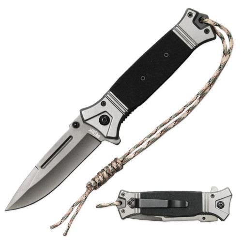 5" Black G-10 Handle Assist Open Folding Knife with Paracord (Free laser engraving)
