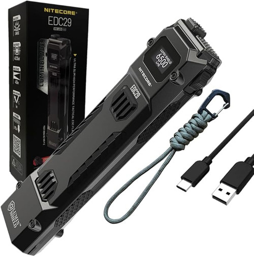 Nitecore EDC29 EDC Tactical Flashlight, 6500 Lumen USB-C Rechargeable Slim Flat Shape with Spotlight Floodlight Strobe Modes Digital Display Sticker Nitecore EDC29 EDC Tactical Flashlight, 6500 Lumen USB-C Rechargeable Slim Flat Shape with Spotlight Floodlight Strobe Modes Digital Display Sticker