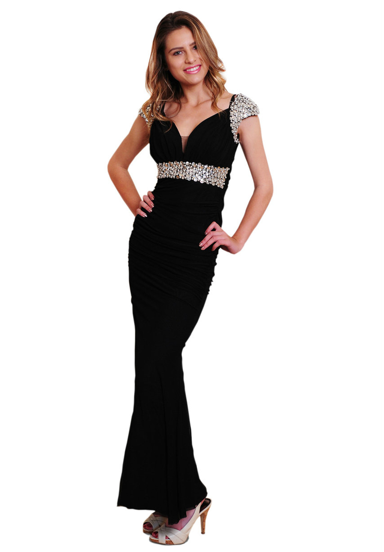 Gatsby Black Beaded Straps Lace Dress with StrappyBack Atina Collection